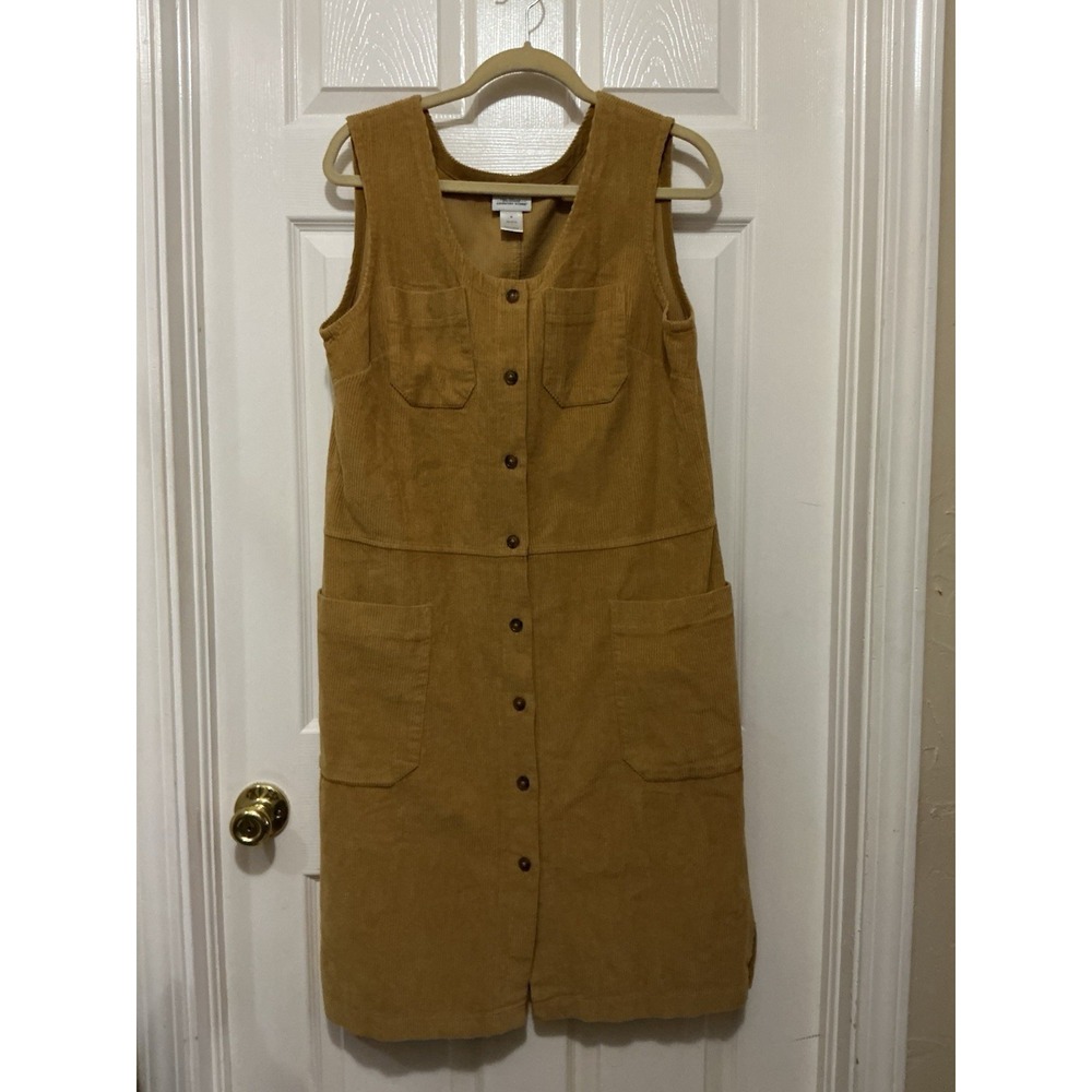 Vermont Country Store Women's Corduroy Shift‎ Dress Button Down Tan Size M
